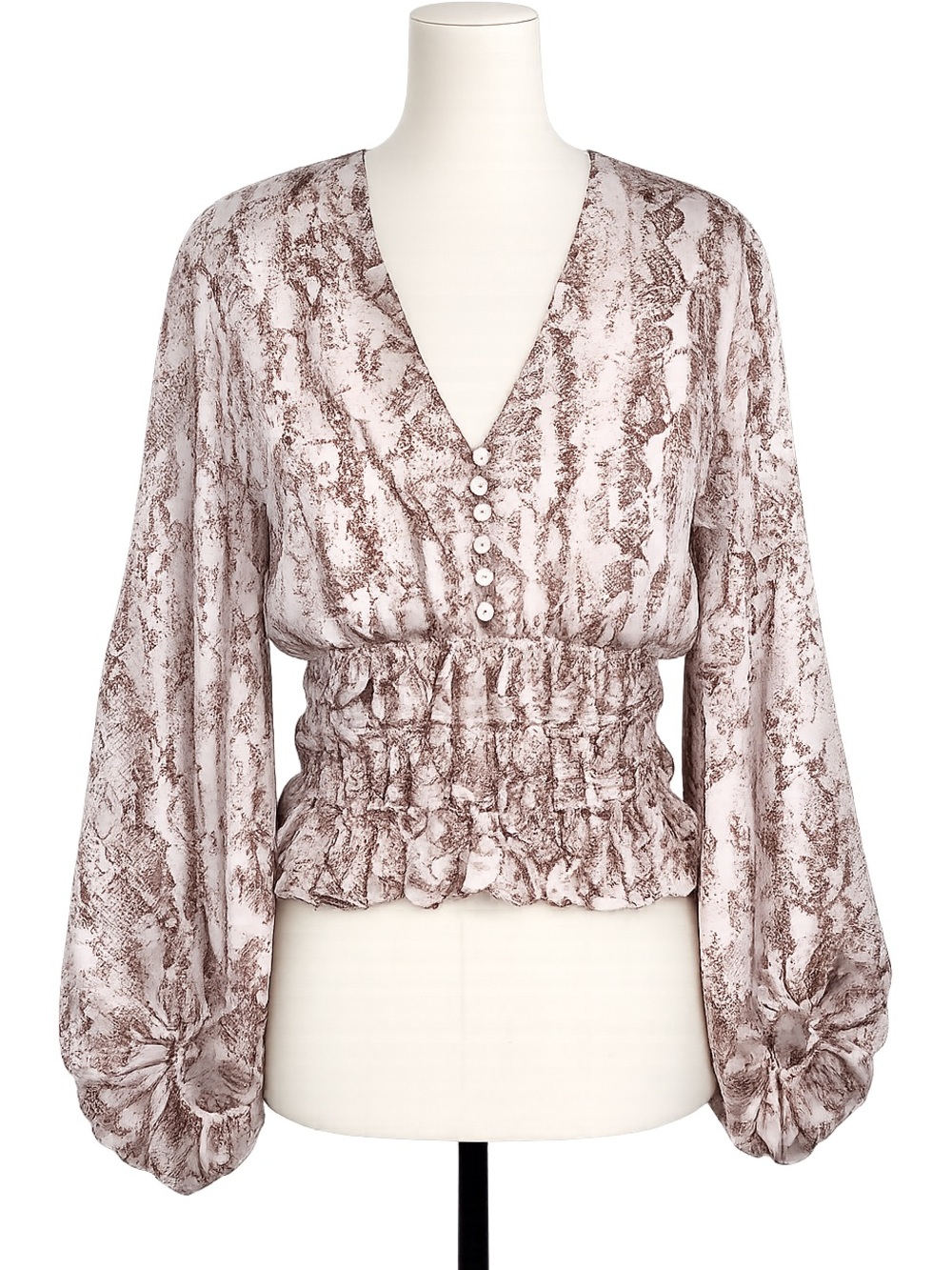 FATE Snake Print Smocked Peplum Blouse – Size Small